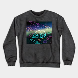 Kiss, pumpkins and bats in neon colors Crewneck Sweatshirt